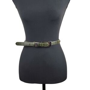 TALBOTS Green Croc Embossed Leather Belt Made in Italy Heart Stud Size XL